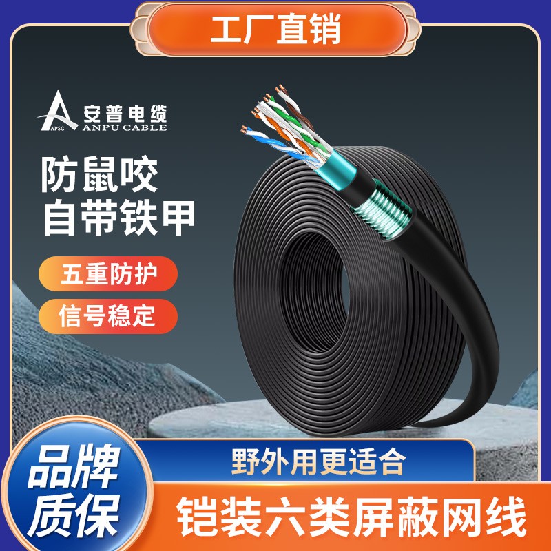 安普室外六類(lèi)鎧甲屏蔽網(wǎng)線(xiàn)防老鼠咬可地埋鎧裝防水防曬戶(hù)外網(wǎng)絡(luò)線(xiàn)